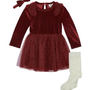 Elegant Red Velvet Dress with Tulle Skirt